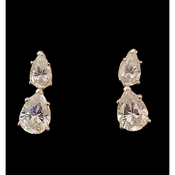 14k Solid White Gold CZ Double Tear Drop .75